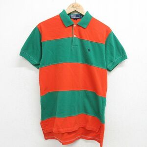 L/古着 ラルフローレン 半袖 ブランド ポロ シャツ メンズ 90s ワンポイントロゴ 鹿の子 コットン 緑他 グリーン 24apr19 中古 トップス