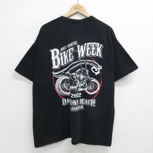 XL/古着 半袖 Tシャツ メンズ バイク デイトナビーチ 大きいサイズ コットン クルーネック 黒 ブラック 24apr19 中古