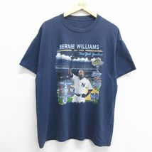 L/古着 ヘインズ 半袖 ビンテージ Tシャツ メンズ 00s MLB ニューヨークヤンキース バニーウィリアムス 51 クルーネック 紺 ネイビー メジ_画像1