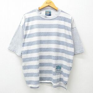 XL/古着 ビューグルボーイ 半袖 ビンテージ Tシャツ メンズ 90s ワンポイントロゴ 大きいサイズ クルーネック 白他 ホワイト ボーダー 24ap