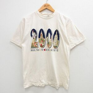 M/古着 半袖 ビンテージ Tシャツ メンズ 00s ニューヨーク 自由の女神 コットン クルーネック 生成り 24apr20 中古