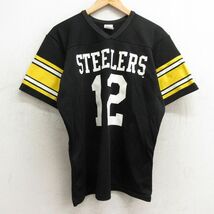 XL/古着 ローリングス 半袖 ビンテージ フットボール Tシャツ メンズ 80s NFL ピッツバーグスティーラーズ 12 Vネック 黒他 ブラック アメ_画像1