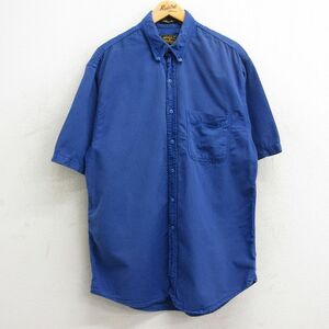 L/古着 エディーバウアー 半袖 シャツ メンズ 90s ロング丈 ボタンダウン 青 ブルー 24apr20 中古 トップス