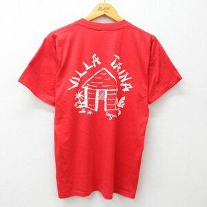 L/古着 半袖 ビンテージ Tシャツ メンズ 90s 家 クルーネック 赤 レッド 24apr20 中古