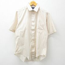 L/古着 半袖 シャツ メンズ 80s 薄ベージュ他 カーキ ストライプ 24apr20 中古 トップス_画像1