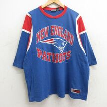 XL/古着 半袖 ビンテージ Tシャツ メンズ 90s ニューイングランドペイトリオッツ 大きいサイズ コットン クルーネック 青他 ブルー アメフ_画像1