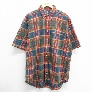 XL/古着 ラルフローレン 半袖 ブランド シャツ メンズ 90s ワンポイントロゴ BLAIRE ロング丈 大きいサイズ コットン ボタンダウン 紺他 ネ