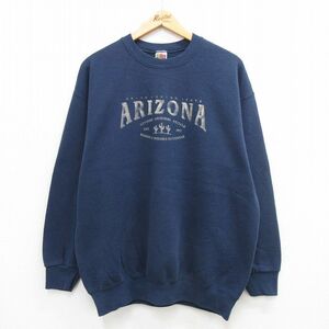 XL/古着 フルーツオブザルーム 長袖 スウェット メンズ 00s アリゾナ サボテン ワンポイントロゴ 紺 ネイビー 24apr22 中古 スエット トレ