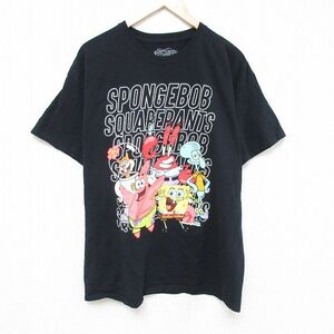 XL/古着 半袖 Tシャツ メンズ ニコロデオン アニメ スポンジボブ イカルドテンタクルズ コットン クルーネック 黒 ブラック 24apr22 中古