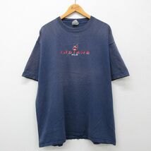 XL/古着 半袖 ビンテージ Tシャツ メンズ 00s MLB クリーブランドインディアンス 刺繍 大きいサイズ クルーネック 紺 ネイビー メジャーリ_画像1