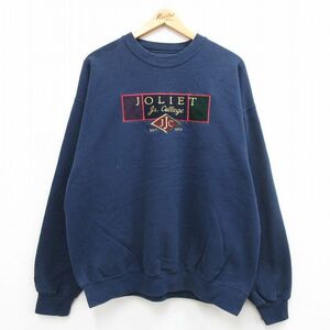 XL/古着 ジャンスポーツ 長袖 スウェット メンズ 90s JOLIET 大きいサイズ クルーネック 紺 ネイビー 24apr22 中古 スエット トレーナー ト