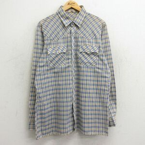 L/古着 リーバイス Levis 長袖 ウエスタン シャツ メンズ 80s 薄ベージュ他 カーキ チェック 24apr22 中古 トップス