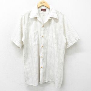 XL/古着 アロー 半袖 シャツ メンズ 80s 開襟 オープンカラー 薄ベージュ他 カーキ ストライプ 24apr22 中古 トップス