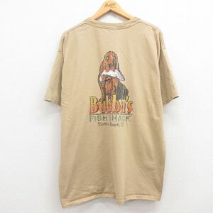 XL/古着 半袖 ビンテージ Tシャツ メンズ 00s 犬 魚 Bubbas 大きいサイズ コットン クルーネック ベージュ カーキ 24apr23 中古