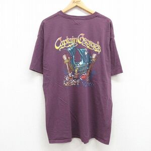 XL/古着 半袖 ビンテージ Tシャツ メンズ 00s 魚 キャプテン 大きいサイズ コットン クルーネック 紫 パープル 24apr23 中古