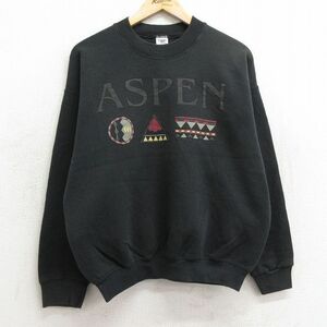 L/古着 フルーツオブザルーム 長袖 スウェット メンズ 90s ASPEN クルーネック 黒 ブラック 24apr23 中古 スエット トレーナー トップス