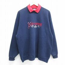 XL/古着 フルーツオブザルーム 長袖 スウェット メンズ 00s ノルウェー 刺繍 襟付き 紺他 ネイビー 24apr23 中古 スエット トレーナー トッ_画像1