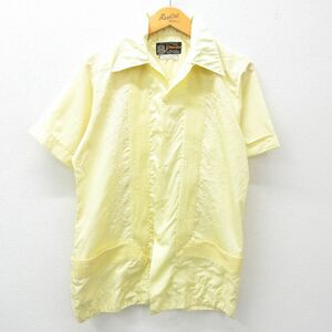 M/古着 半袖 キューバ シャツ メンズ 90s 刺繍 開襟 オープンカラー 黄 イエロー 24apr23 中古 トップス