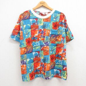 古着 半袖 ビンテージ Tシャツ レディース 90s 花 星 総柄 胸ポケット付き デッドストック クルーネック 青他 ブルー spe 23jul04 中古