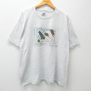 XL/古着 ヘインズ 半袖 ビンテージ Tシャツ メンズ 90s ワシ 羽 サイン入り 大きいサイズ クルーネック グレー 霜降り spe 23jul31 中古