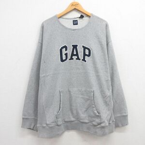 XL/古着 ギャップ GAP 長袖 スウェット メンズ 00s ビッグロゴ 大きいサイズ クルーネック グレー 霜降り 24apr24 中古 スエット トレーナ