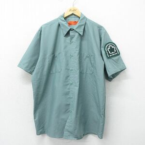 XL/古着 レッドキャップ 半袖 ワーク シャツ メンズ 00s ニューヨーク 大きいサイズ ロング丈 緑 グリーン 24apr24 中古 トップス