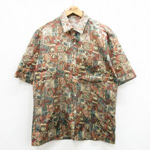 M/古着 半袖 シャツ メンズ 90s 総柄 茶系他 ブラウン 24apr24 中古 トップス