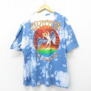 XL/古着 半袖 ロック バンド Tシャツ メンズ レッドツェッペリン 大きいサイズ コットン クルーネック 薄紺他 ネイビー ブリーチ加工 24apr