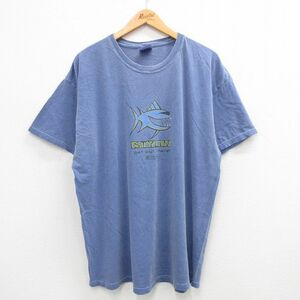 XL/古着 ヘインズ 半袖 ビンテージ Tシャツ メンズ 00s 魚 STYLIN 大きいサイズ コットン クルーネック 紺 ネイビー 霜降り 24apr24 中古