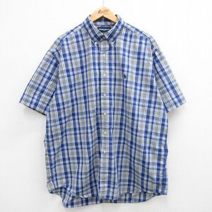 XL/古着 ラルフローレン 半袖 ブランド シャツ メンズ 90s ワンポイントロゴ BLAKE 大きいサイズ ロング丈 コットン ボタンダウン 紺他 ネ