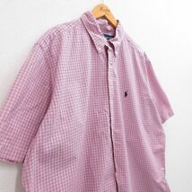 XL/古着 ラルフローレン 半袖 ブランド シャツ メンズ 90s ワンポイントロゴ 大きいサイズ ロング丈 コットン ピンク他 チェック 24apr25_画像2