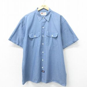 XL/古着 ディッキーズ Dickies 半袖 シャンブレー ワーク シャツ メンズ 00s 大きいサイズ ロング丈 薄紺 ネイビー 24apr25 中古 トップス