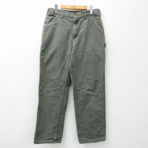 W33/古着 カーハート ペインター パンツ メンズ ダック地 コットン 緑 グリーン 24apr25 中古 ボトムス ロング