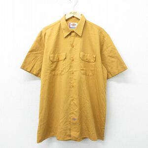 XL/古着 ディッキーズ Dickies 半袖 ワーク シャツ メンズ 大きいサイズ ロング丈 濃黄色 イエロー 24apr25 中古 トップス