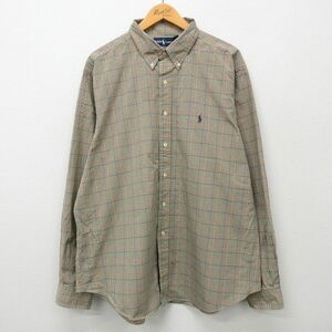 XL/古着 ラルフローレン 長袖 ブランド シャツ メンズ 90s ワンポイントロゴ 大きいサイズ ロング丈 コットン ボタンダウン ベージュ他 カ