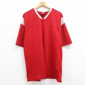 XL/古着 ナイキ NIKE 半袖 フットボール Tシャツ メンズ ワンポイントロゴ メッシュ地 ツートンカラー 大きいサイズ Vネック 赤他 レッド 2