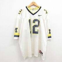 XL/古着 ナイキ NIKE 半袖 ビンテージ フットボール Tシャツ メンズ 90s ワンポイントロゴ 12 メッシュ地 大きいサイズ Vネック 生成り ユ_画像1