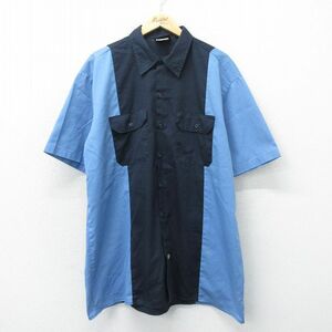 XL/古着 ディッキーズ Dickies 半袖 シャツ メンズ 大きいサイズ ロング丈 ツートンカラー 薄紺他 ネイビー 24apr25 中古 トップス