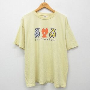 XL/古着 半袖 ビンテージ Tシャツ メンズ 90s Charleston 大きいサイズ コットン クルーネック 黄 イエロー 24apr25 中古