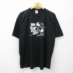 XL/古着 ジャージーズ 半袖 ビンテージ Tシャツ メンズ 80s スキー 大きいサイズ クルーネック 黒 ブラック 24apr25 中古