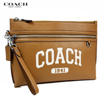 COACH コーチ メンズ バッグ クラッチバッグ セカンドバッグ キャリーオール ポーチ ヴァーシティー レザー CR355 サドル 新作 新品_画像1