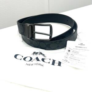 M：『未使用』COACH コーチ　ベルト　シグネチャー　リバーシブル　アウトレット　メンズ　小物　保管品　リバーシブル　ベルト