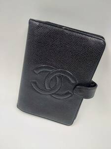 CHANEL シャネル ココマーク 手帳カバー ケース スケジュール帳 ６穴式 黒 ブラック レザー シール有り