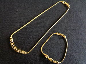 *100 jpy ~[ beautiful goods ]GoldettegorutetoCZ attaching Gold color Vintage necklace & bracele set *M-01