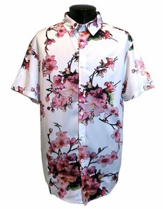 新品 Lサイズ 花柄 半袖シャツ 1151 白 ホワイト 赤 レッド ピンク フラワー ボタニカル 桜 梅 柄シャツ リゾート サマー バケーション