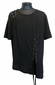 新品 2XLサイズ レースアップ アシンメトリー Tシャツ 1759 黒 ブラック BLACK ゴシックロック パンク ヴィジュアル系 編み上げ 地雷系