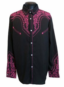 新品 Lサイズ ウエスタンシャツ 2123 黒×ピンク BLACK 花柄シャツ 綺麗め 柄シャツ カウボーイ ロカビリー ロック モード ヴィジュアル系