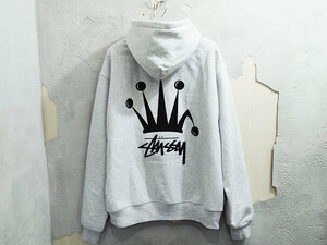 美品 24SS STUSSY REGAL CROWN ZIP HOODIE リーガル クラウン ロゴ ジップアップ パーカー スウェット フーディー ASH L ステューシー FT