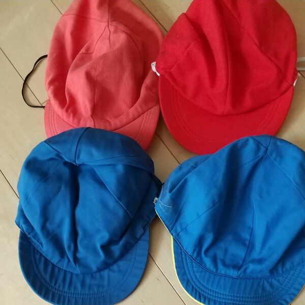 体操服の帽子 赤白 青黄色 キャスケット 赤白帽子 キャップ 4枚