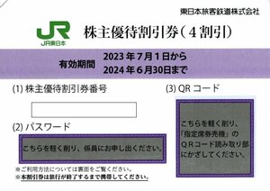 【パスワード通知】ＪＲ東日本株主優待券１枚　(有効期間2024年6月30日迄)